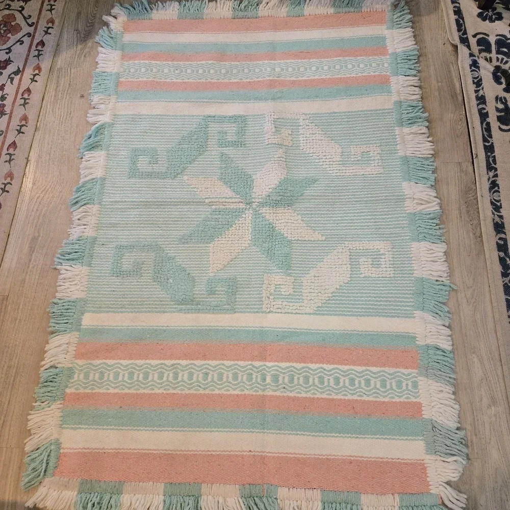 VINTAGE Mexican‎ Hand Woven Rug Mat 60x37